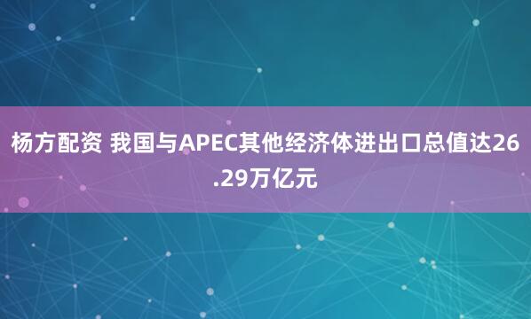 杨方配资 我国与APEC其他经济体进出口总值达26.29万亿元